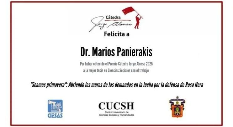 Reconocen al sociólogo griego Marios Panierakis con la Cátedra Jorge Alonso 2025 Reconocen al sociólogo griego Marios Panierakis con la Cátedra Jorge Alonso 2025