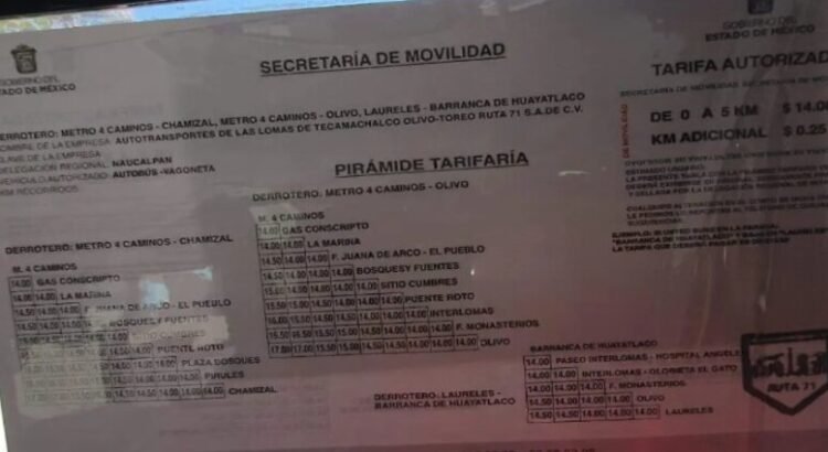 Transporte público deberá mostrar pirámide tarifaria en Edomex Transporte público deberá mostrar pirámide tarifaria en Edomex